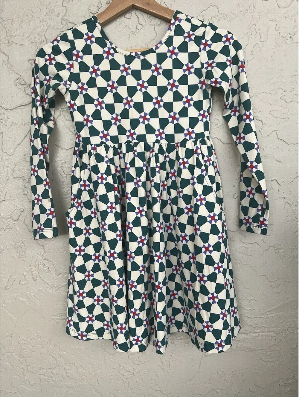 Hanna Andersson Emerald Green Fit and Flare Long Sleeve Dress Size 8